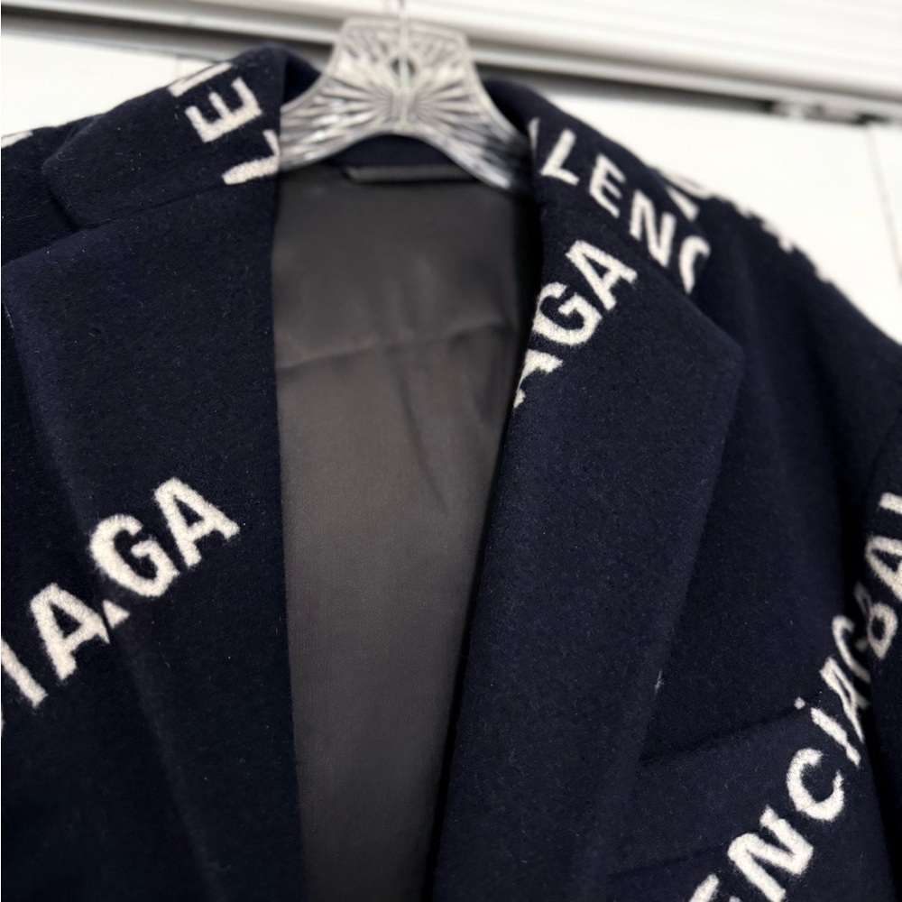 BRAND NEW Balenciaga Logo Limited Edition Jacquard Cashmere Coat New with Tags - Picture 12 of 14